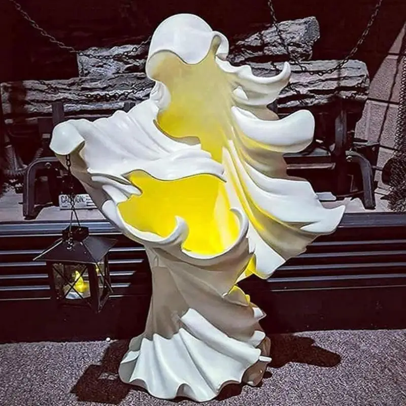 

Halloween Resin Witch Statue Ghost Sculpture With Lantern Hell Messenger Scary Art Crafts Lantern Halloween Light For Home Decor