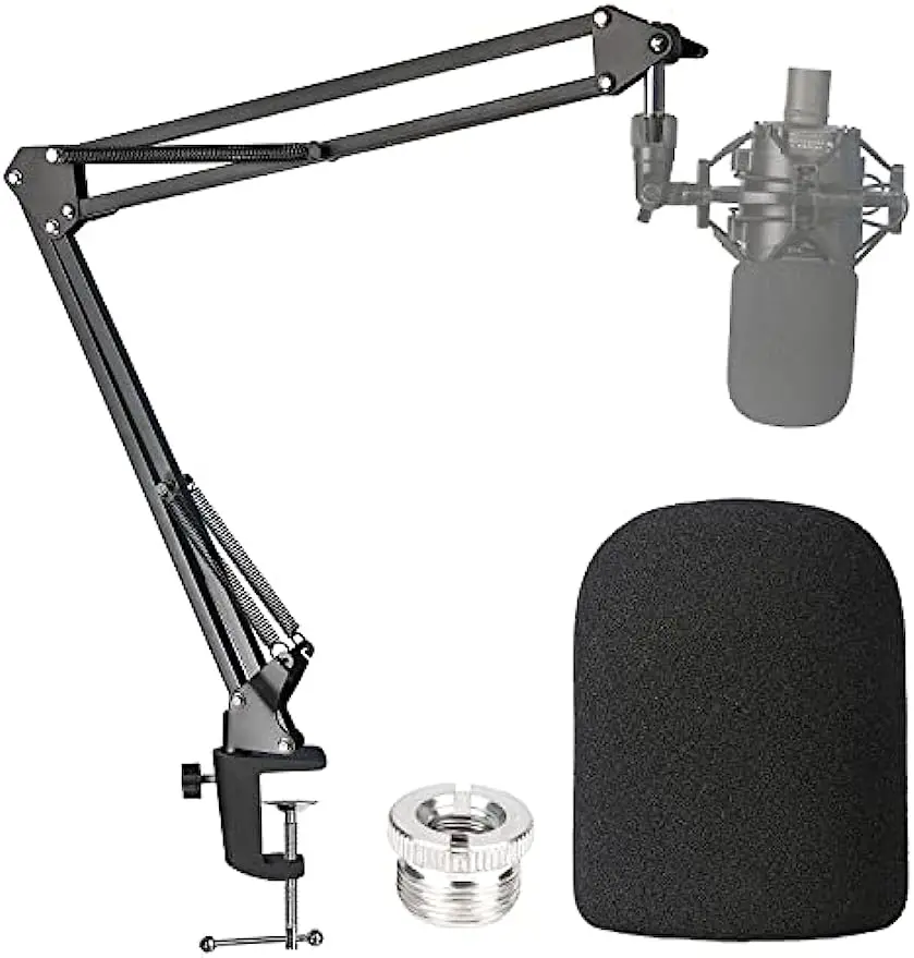 Audio-Technica AT Mic Boom Arm with Foam Windscreen Suspension Boom Scissor Arm Stand with Pop Filter Cover