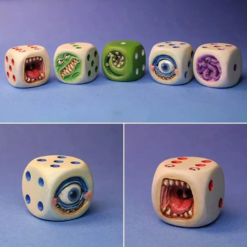 Funy Monster Face Resin Dice Set Halloween Tabletop Game Props Table Games Role