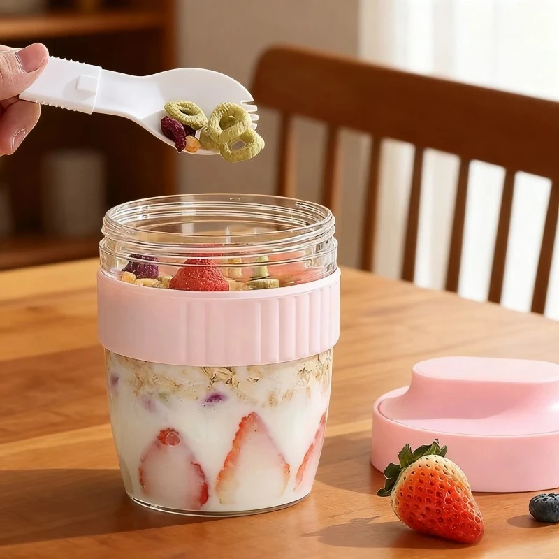 저스틴라우 480/570ml 휴대용 플라스틱 샐러드 컵 아침식사 과일 오트밀 요거트 샐러드 컵 뚜껑 포함 스푼 도시락 밀크컵