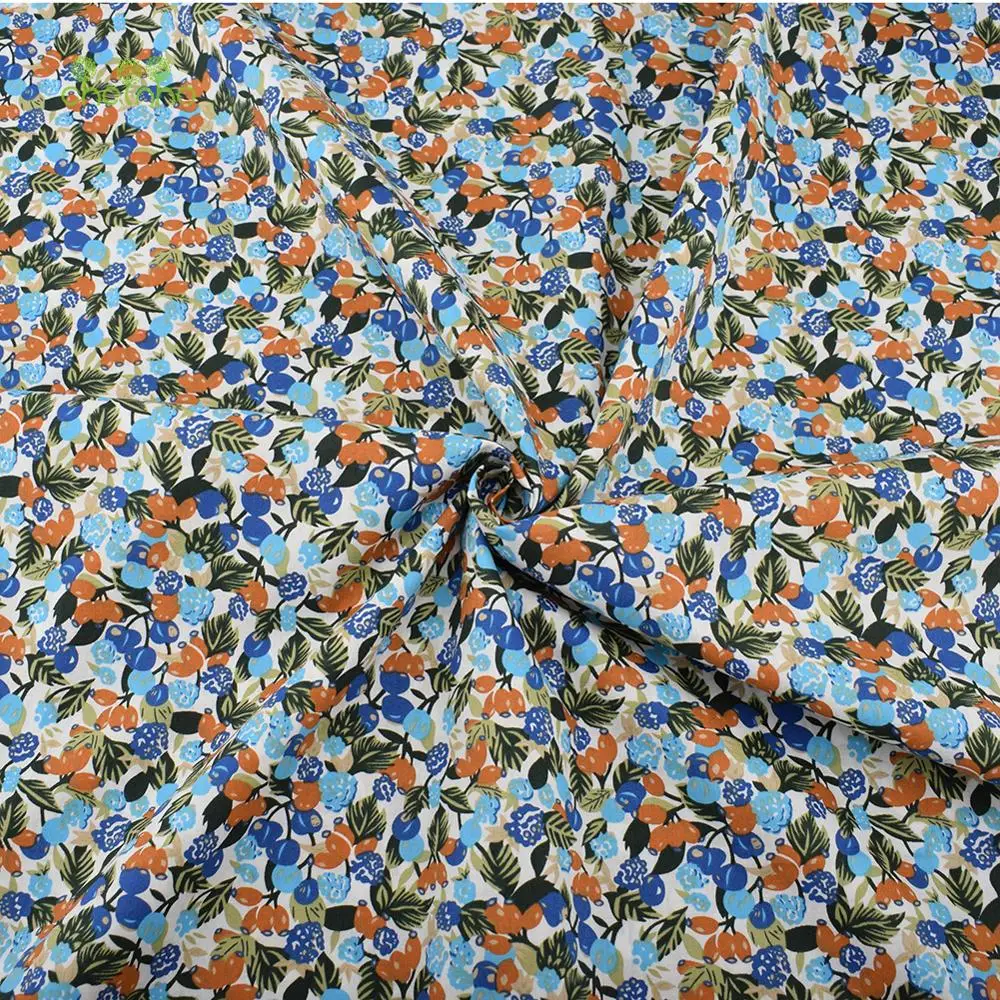 Chainho,Printed Plain Weave Poplin Cotton Fabric,DIY Quilting Sewing Material,Patchwork Cloth,Floral Series,3 Sizes,15PC14