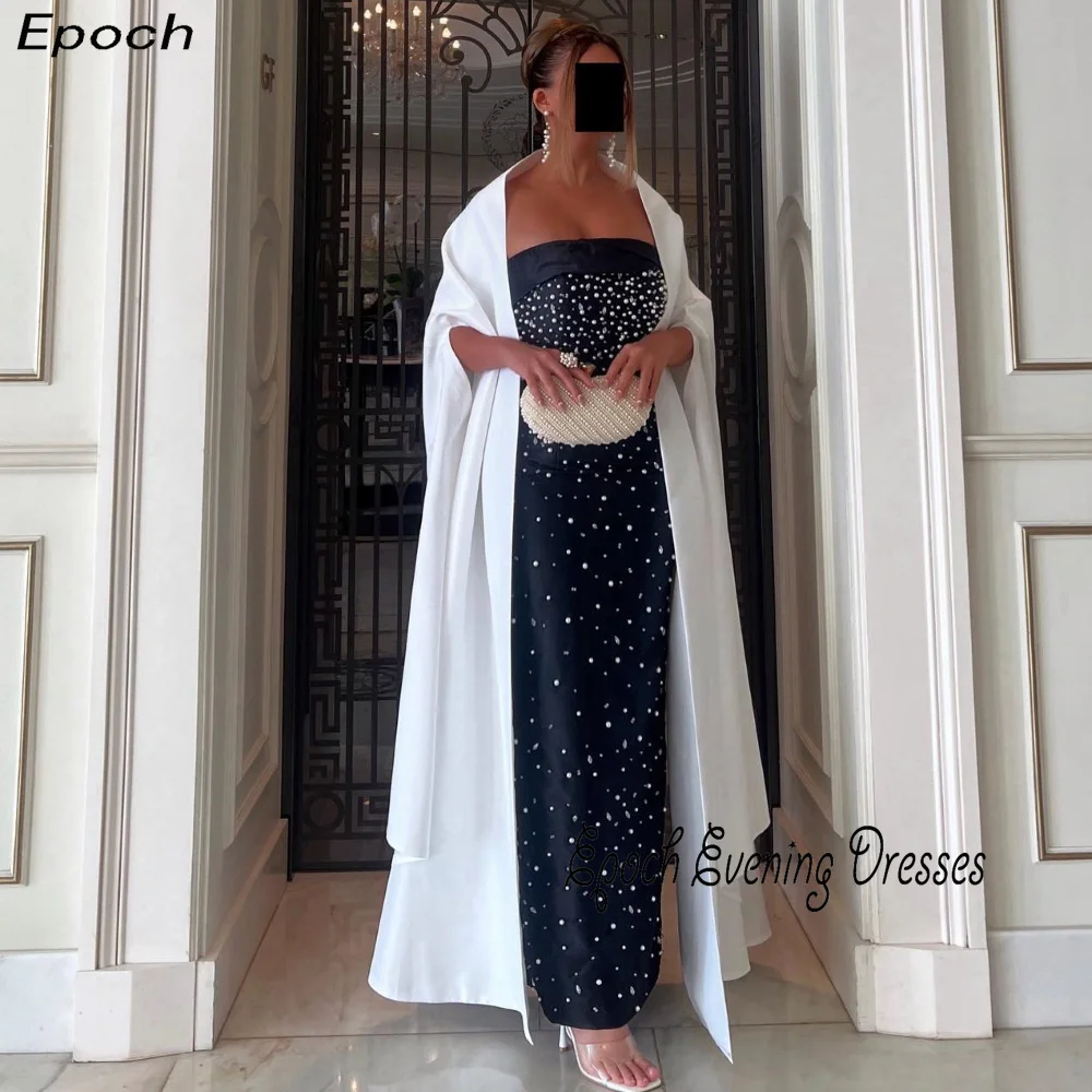 Epoch Avondjurk 2024 Nieuwe Arabia Zeemeermin Elegante Strapless Glanzende Parels Enkellange Vrouwen Sexy Zwarte Cocktail Prom Gown