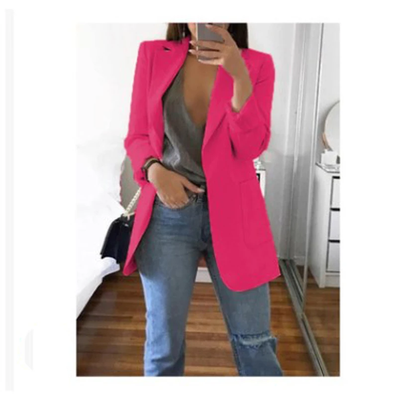 Plus Size Blazer Women Clothing Casual Cardigan Autumn Winter Overcoat Solid Large Topcoat Lapel Jacket Grace Fashion Outer Wear - Image 2