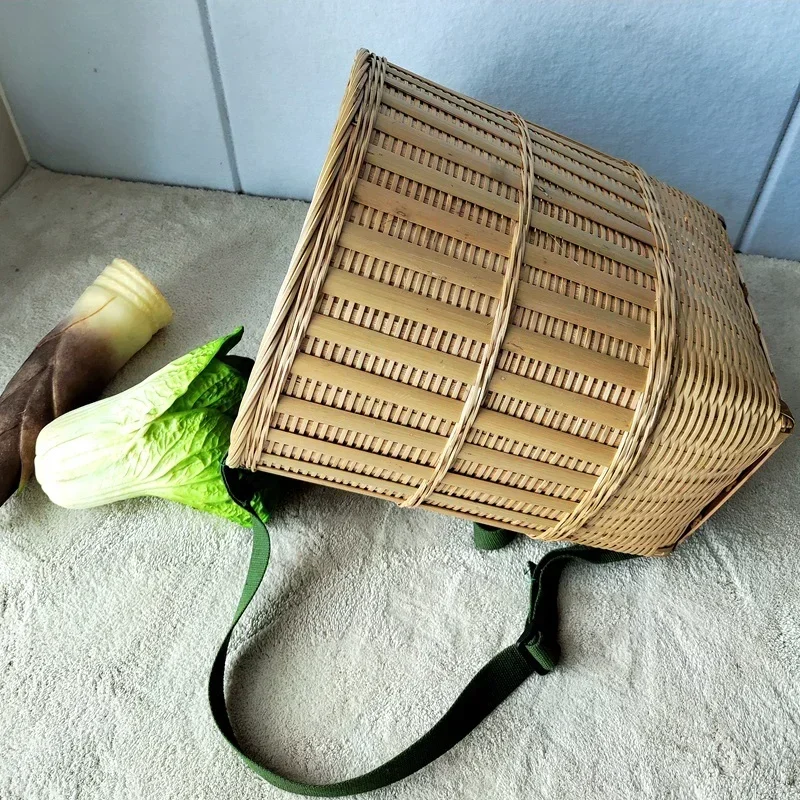 Handmade Bamboo Woven Back Basket Shopping Tea Picking Pack Basket Photography Props Household Sundries Storage Basket 4