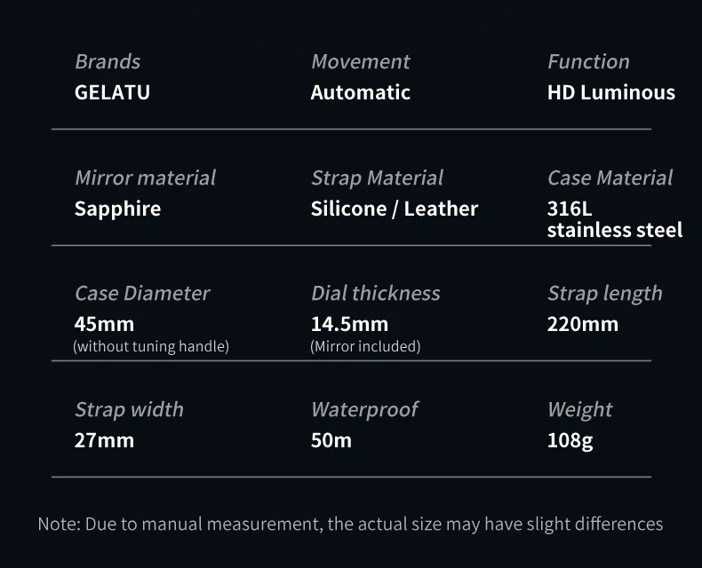 GELATU 6015 Mechanical Watch for Men 3D Hollow Out Sapphire Mirror Leather Silicone Strap Luxury Brand Men's Wrisrtwatches  NEW