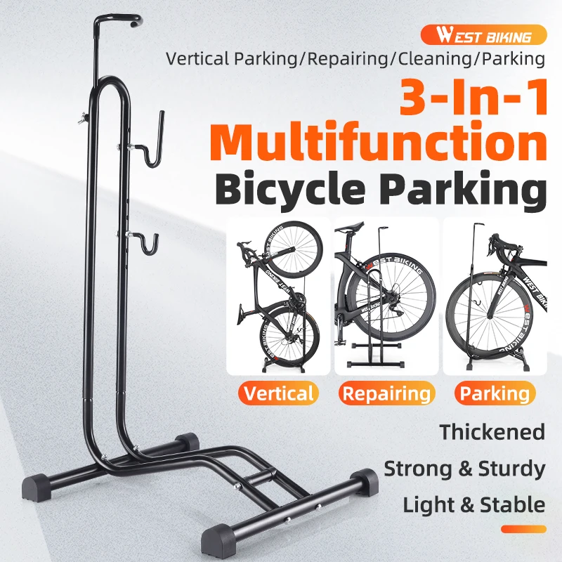 WEST BIKING 3 In 1 Multifunctional Bike Parking Rack Indoor Bicycle Display Stand Vertical Bike Repair Stand Bike Accessories