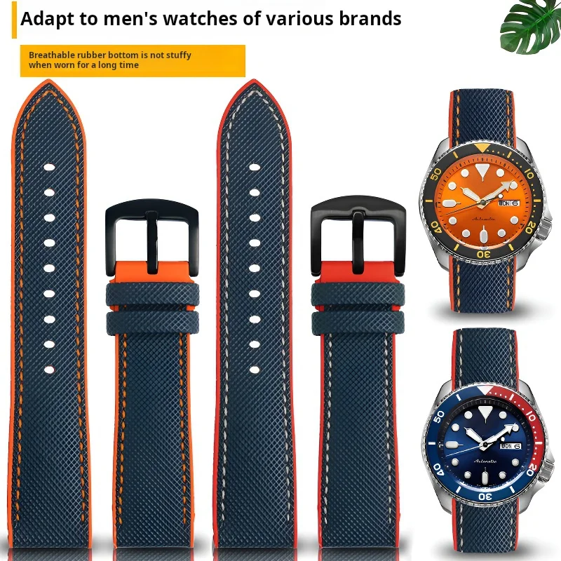 Per Seiko Omega Seamaster 300 Cinturino Impermeabile Citizen Blue Angel Breitling Fluoro Rubber Men Blue Watch Strap Accessori