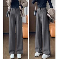 2024 Autumn Winter Women Concise Woolen Pants Lady Wide Leg Designer Outside Trousers Female Thicken High Waisted Draping Pants - Image 4