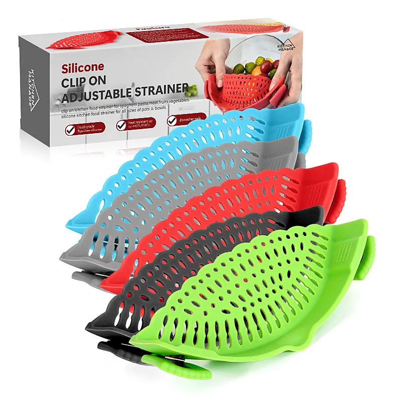 

Clip On Strainer Silicone Pots and Pans Pasta Strainer Clip on Food Strainer for Meat Vegetables Fruit Silicone Kitchen Colander