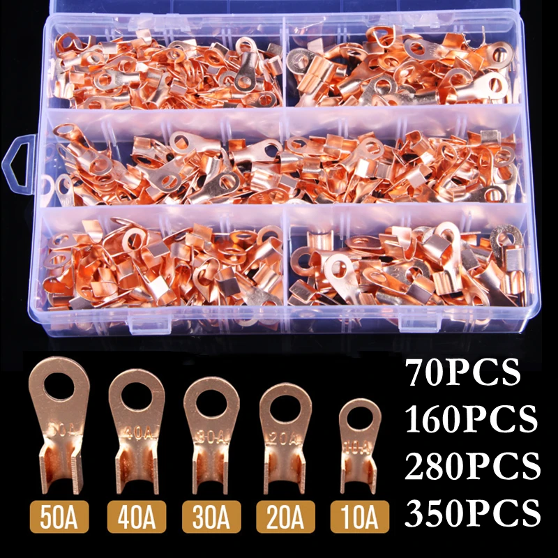 tipo 10a 20a 30a 40a 50a Cobre Abre o Conector do Terminal do Fio do Cabo do Nariz do Cabo do Friso Terminal da Folha do Anel do Friso 70 160 280 350pc ot