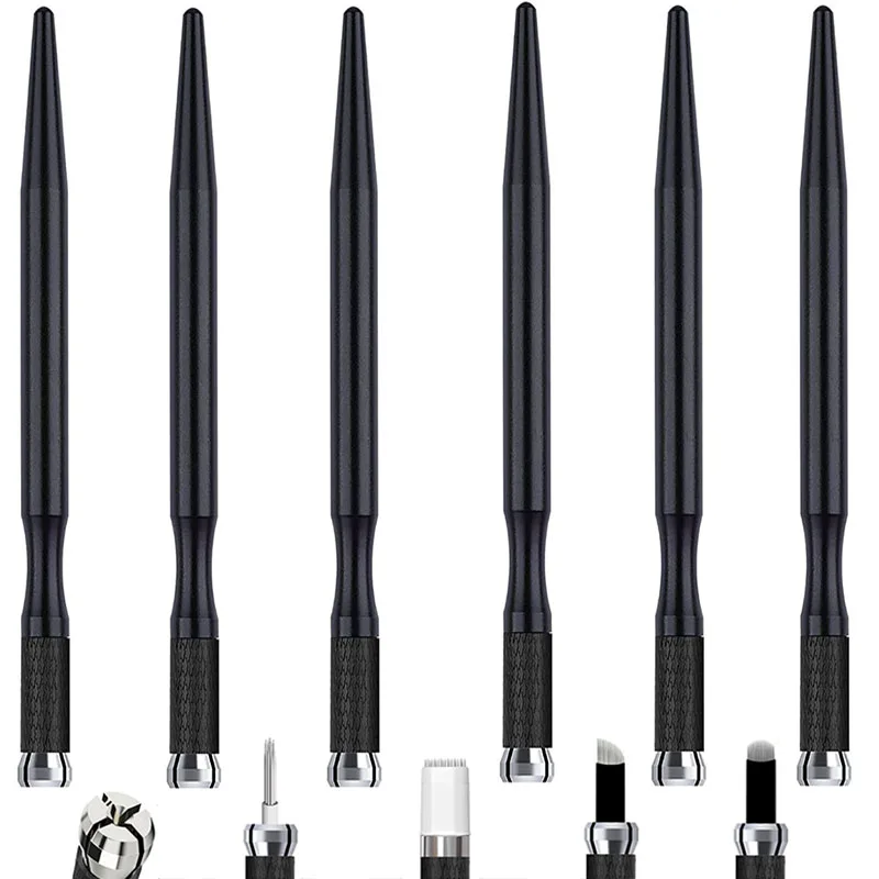 Ручка Tebori, инструмент для микроблейдинга, черная круглая гибкая игла с фиксатором, устройство, ручное устройство, принадлежности для перманентного макияжа, ручка для бровей с вышивкой