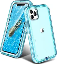Triple - Protection Heavy Duty Shockproof Armor Case - Rugged Military Grade Anti - Drop Clear Cover - iPhone 15 Plus (Clear Blue)