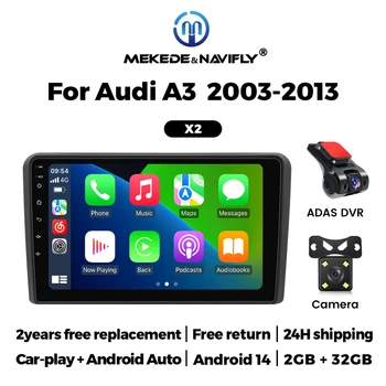 Autoradio Android 14 con CarPlay Wireless, Lettore Multimediale Video per Audi A3 8P 2003-2011 S3 RS3 Sportback, Navigazione GPS 2Din