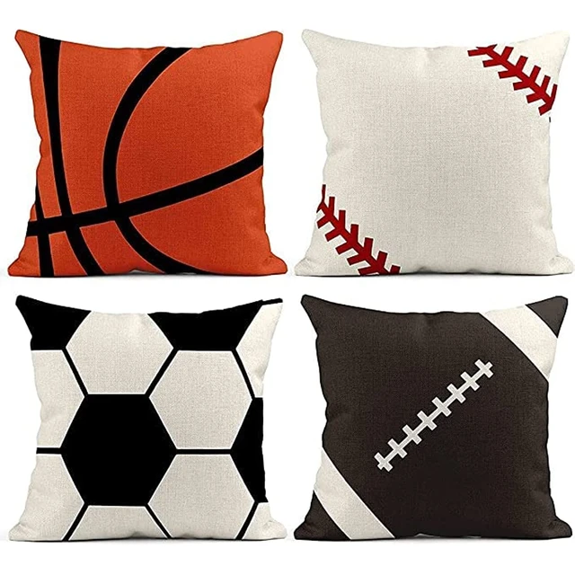Fun Sports Throw Pillows Case Set of 4 Square Sport Game Pillowcase Soccer  Baseball Football Home Decor 18X18 Inch Sofa Bed - AliExpress