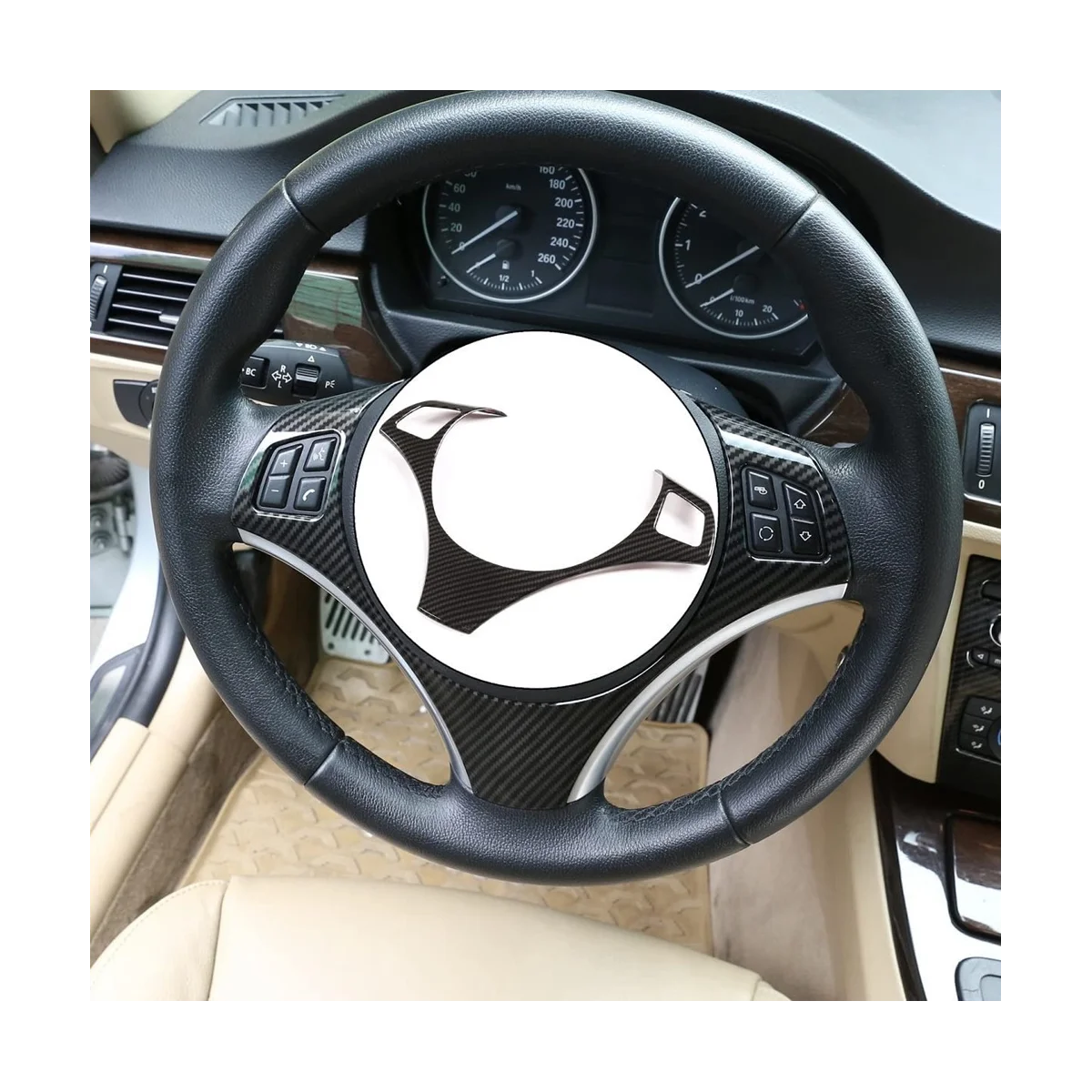 BMW E90 3 시리즈 E90 E92 320I 330I 325I 2005-2012 용 자동차 핸들 장식 트림 액세서리, ABS 탄소 섬유