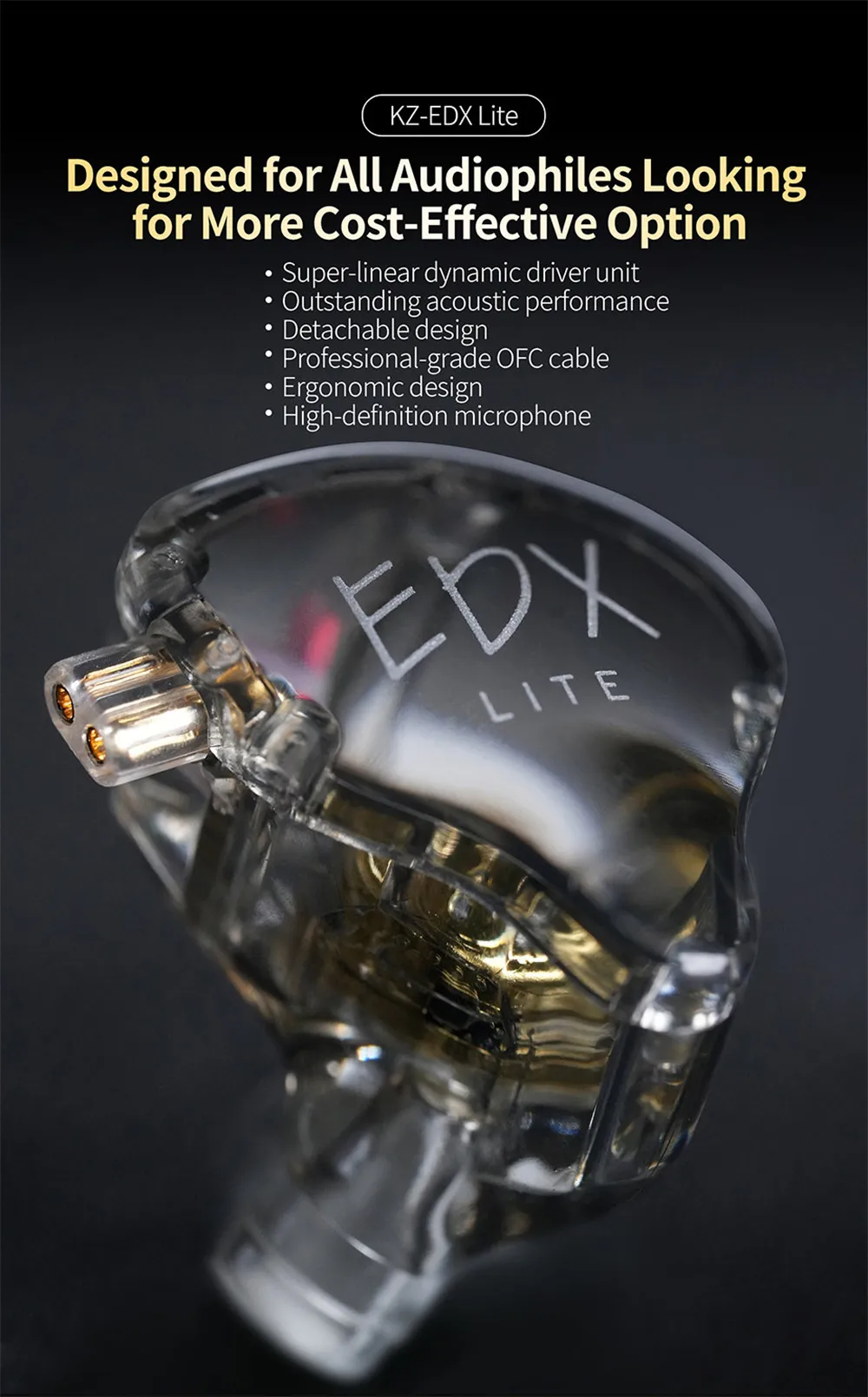 KZ EDX Lite HIFI Bass In Ear Earphones description image