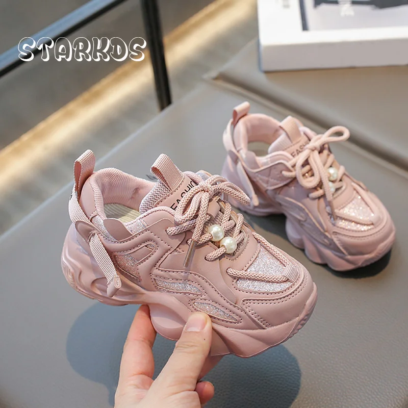 Bling Glitter Sneakers For Kid Girls 2024 Spring New Light Weight Chunky Travel Shoes Child Brand Design Soft  City Walk Zapatos 3