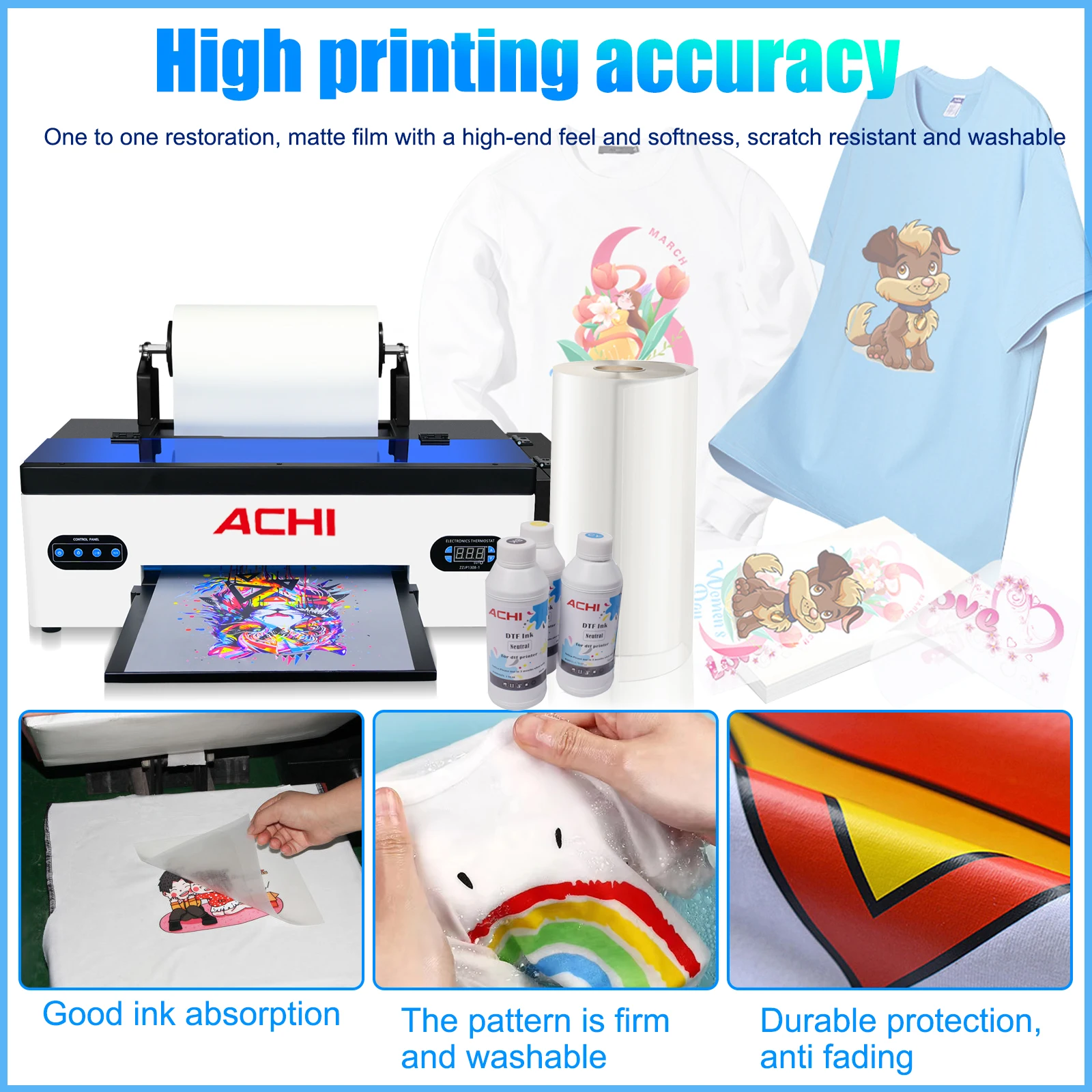 미국 배송 ACHI A3 DTF 프린터, R1390 A3 티셔츠 인쇄기, DTF 전사 필름 프린터, DTF 오븐 포함, 티셔츠 의류