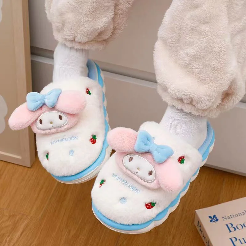 

Sanrio Winter Women's Cotton Slippers Kuromi Cinnamoroll Cute Girl Hello Kitty Thick Bottom Warm Home Slippers Family shoes