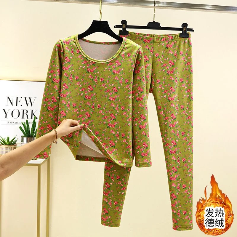 الألمانية المخملية الأزهار جولة الرقبة الملابس الداخلية الحرارية منتصف العمر كبار السن الملابس السراويل قاعدة التدفئة قطعتين