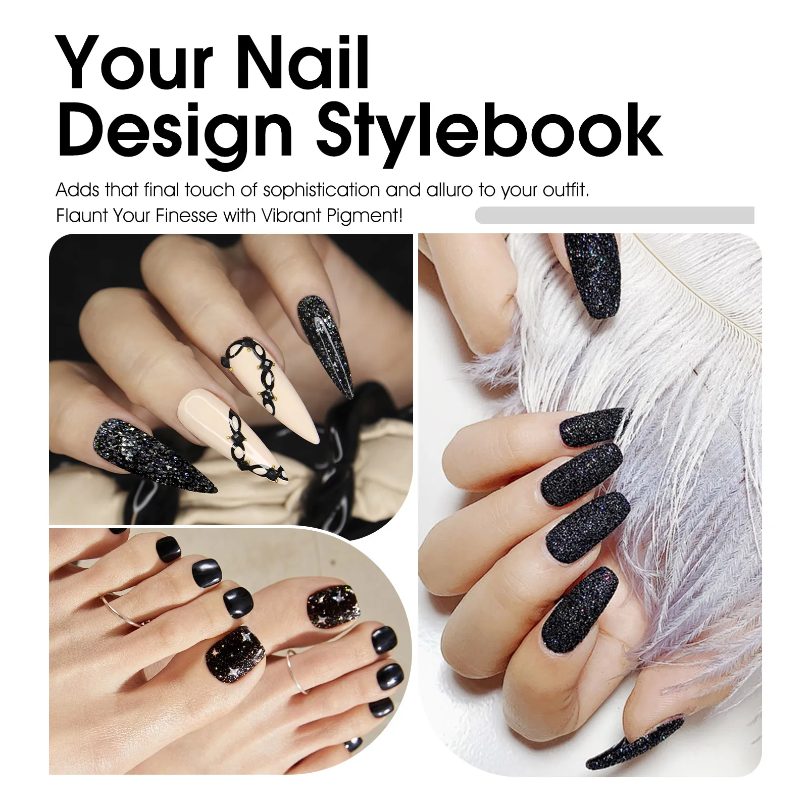 CANNI HEMA FREE Gel Nail Polish Black Glitter Diamond Sparkle Gorgeous Color Long Lasting Soak Off UV LED Gel Lacquer Super Top 6