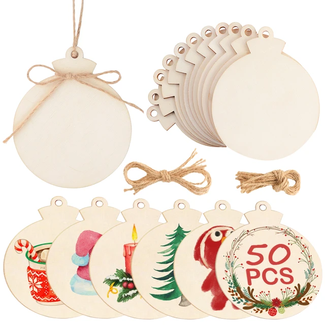 50pcs DIY Christmas Wooden Ornaments 4.5 Large Natural Wood Slices  Predrilled with Hole Wooden Circles for