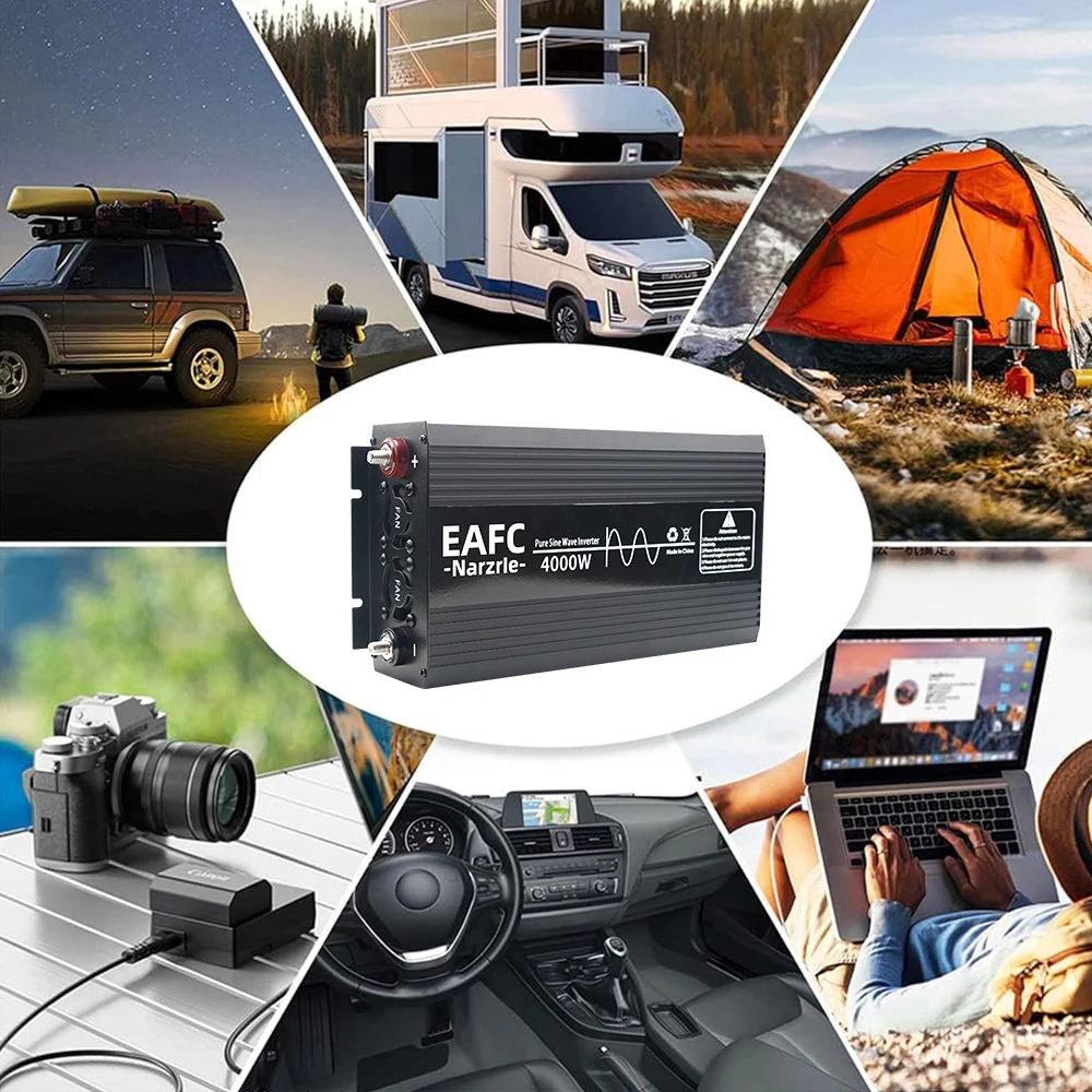 순수 사인파 2000W/3000W/4000W EU 소켓 차량용 파워 인버터 DC 12V에서 AC 220V 50HZ 전압 변환기 스마트 LCD 화면 포함