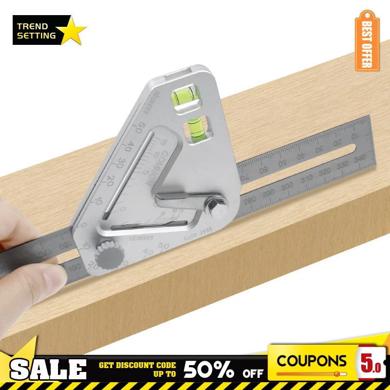 Multifunctional Woodworking Level Triangle Angle Measurment Ruler Stainless Steel Protractor Carpenter Tools Level Protractor