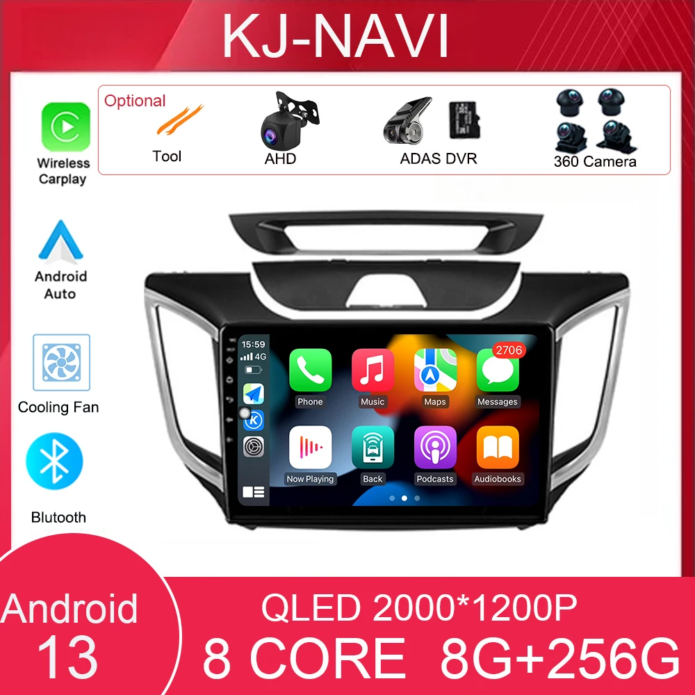 

Автомобильный навигационный экран Android 13 Carplay для Hyundai Creta IX25 2015-2019, навигационный экран Android 13 WIFI BT DSP 4G LET Carp
