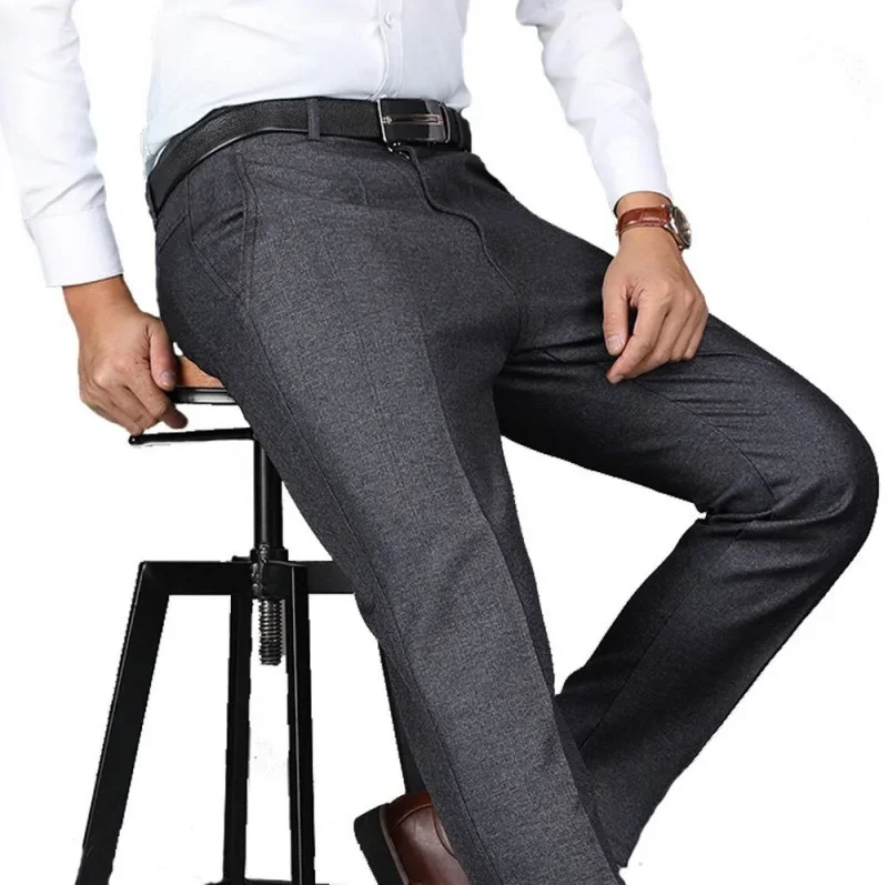 Business Pants Men Pants Mens Casual Business Pants Men Mid Full Length Soft Trim Brand Trousers Regular Straight Black Grey Large Size 28-40