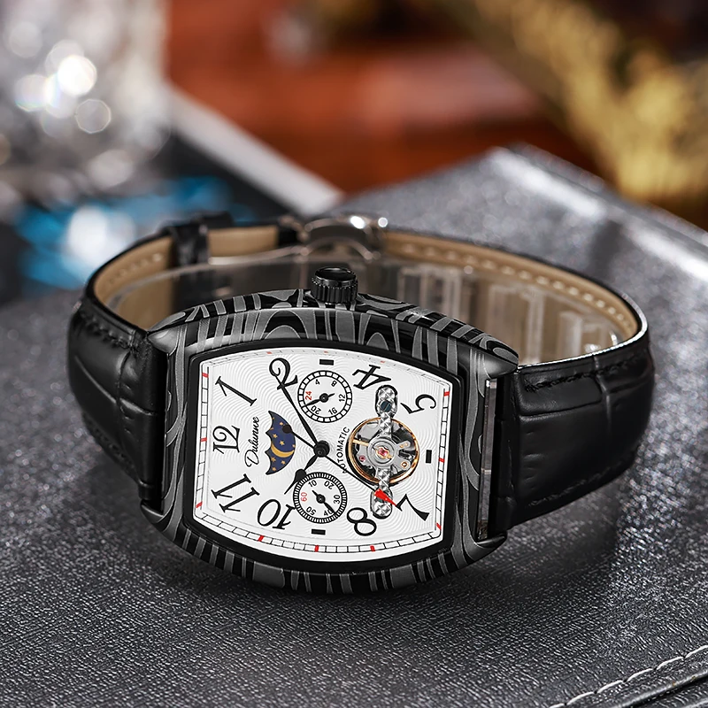 Top-Marke Luxus Tourbillon Mechanische Uhr Für Männer Mode Schwarz Stahl Wasserdicht Mondphasen Automatische Uhr Reloj Hombre_voghion.com