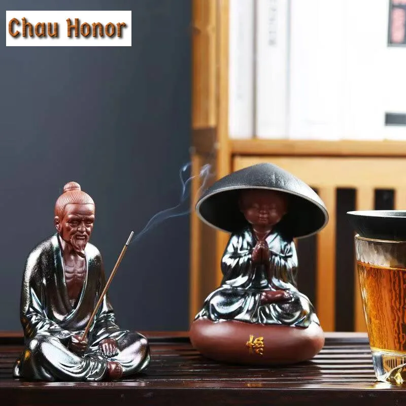 Handmade Buddha Tea Pet Purple Sand Buddha With Filter Kung Fu Tea Set Monk Tea Infuser Hat Tea Tray Censer Decor Accessories