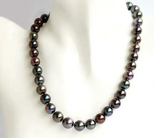 

Huge AAA 10-11mm Natural South Sea Genuine Black Pearl Necklace 18"