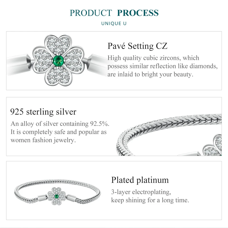 Silver Four-Leaf Clover Snake Bracelet