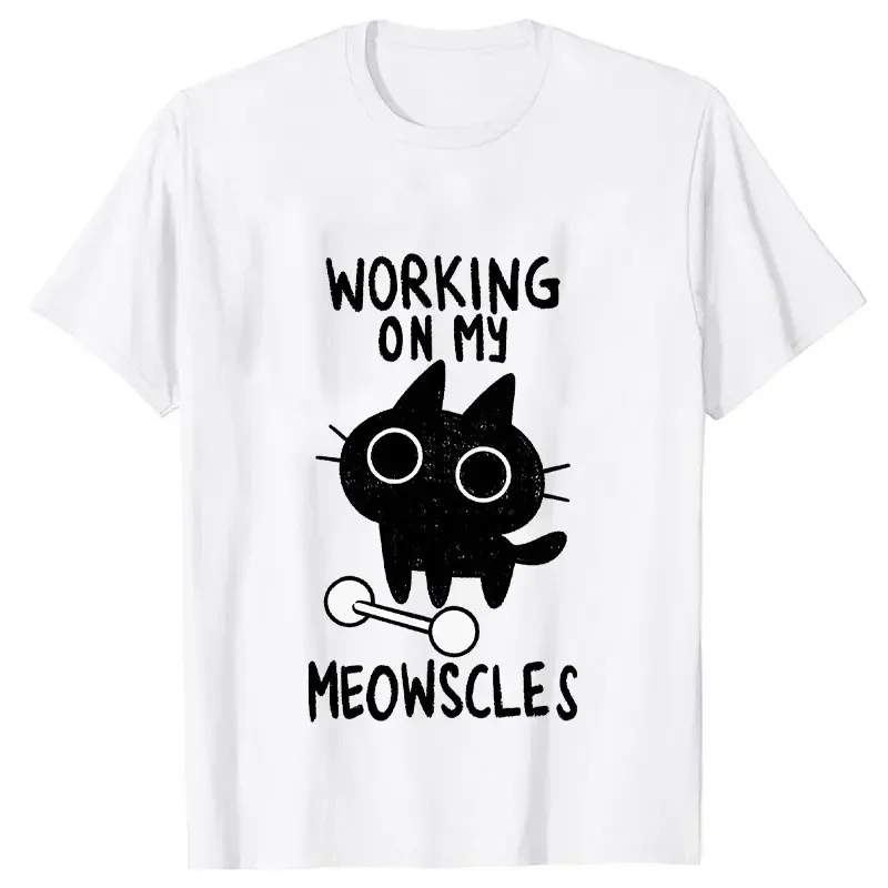 T-shirt con stampa Fitness Cat per donna e uomo, estive, casual, divertenti, streetwear, top a girocollo, a maniche corte, vestibilità ampia - immagine 2