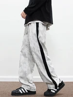 2025 New Spring Men's Sweatpants Wide Leg Straight Loose Pants Korean Fashion Patchwork Knit Long Track Trousers Plus Size 8XL 1
