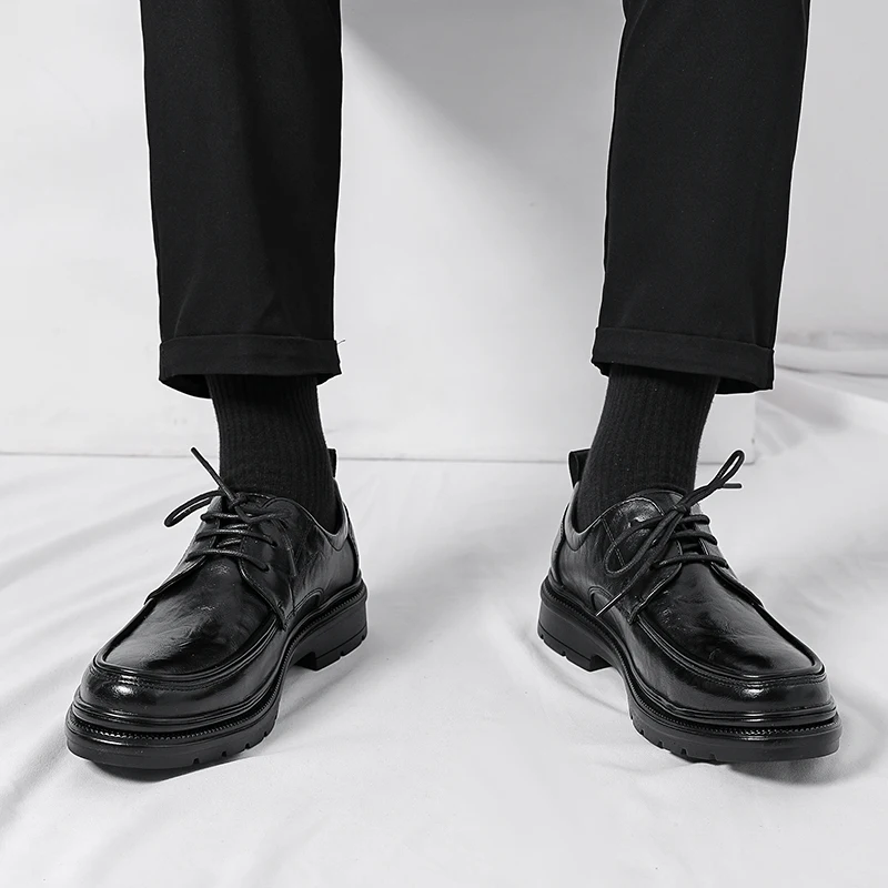 Men's round toe leather shoes luxury British minimalist style Wedding Party Outdoor leisure business walking men's Formal shoes