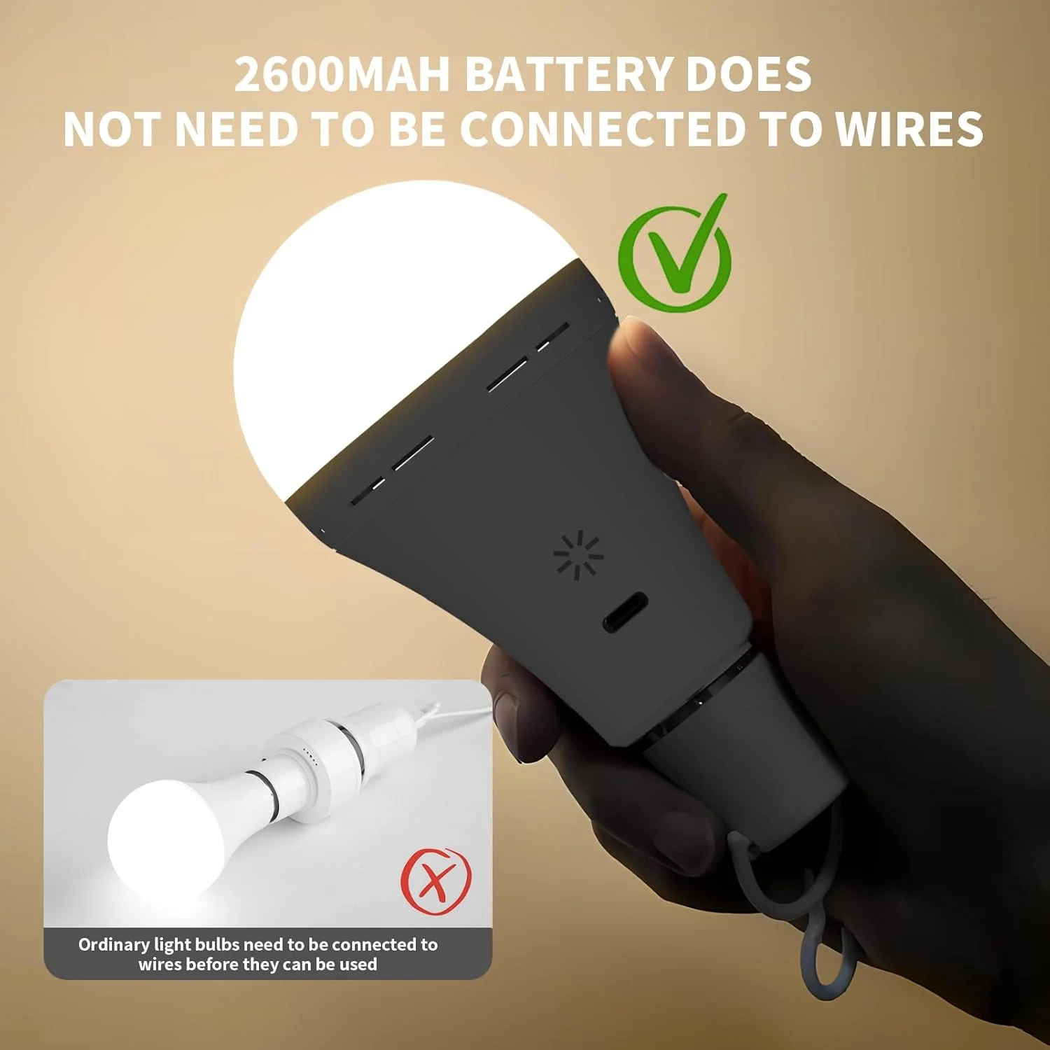 충전식 전구 2600mAh 대용량 배터리 백업 전구 가정용 비상등으로 완벽한 허리케인 대비용품