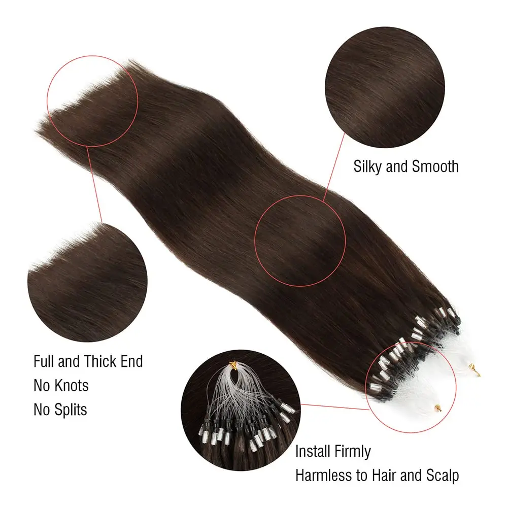 Dark Brown Hair #4 Color Micro Loop Hair Extensions 100% Real Human 16-26 Inch 50g Straight Extension Human for Women