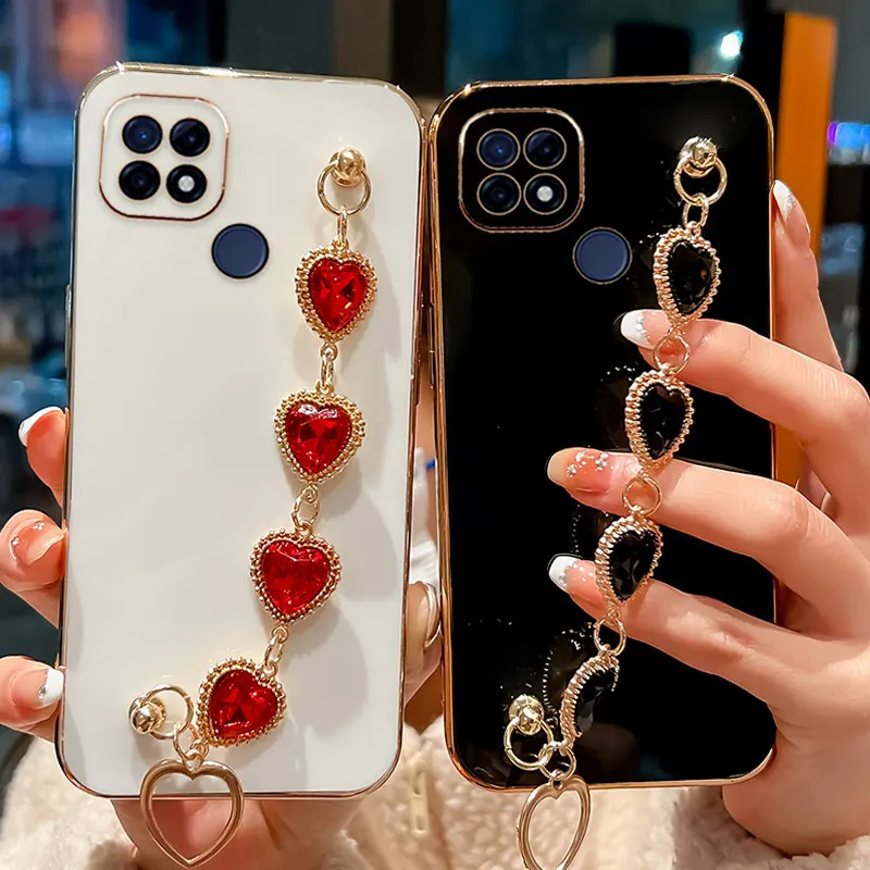 Flash Rhinestone Bracelet Case Silicone Chain Case For Realme C21 C21Y C25 C25S C25Y