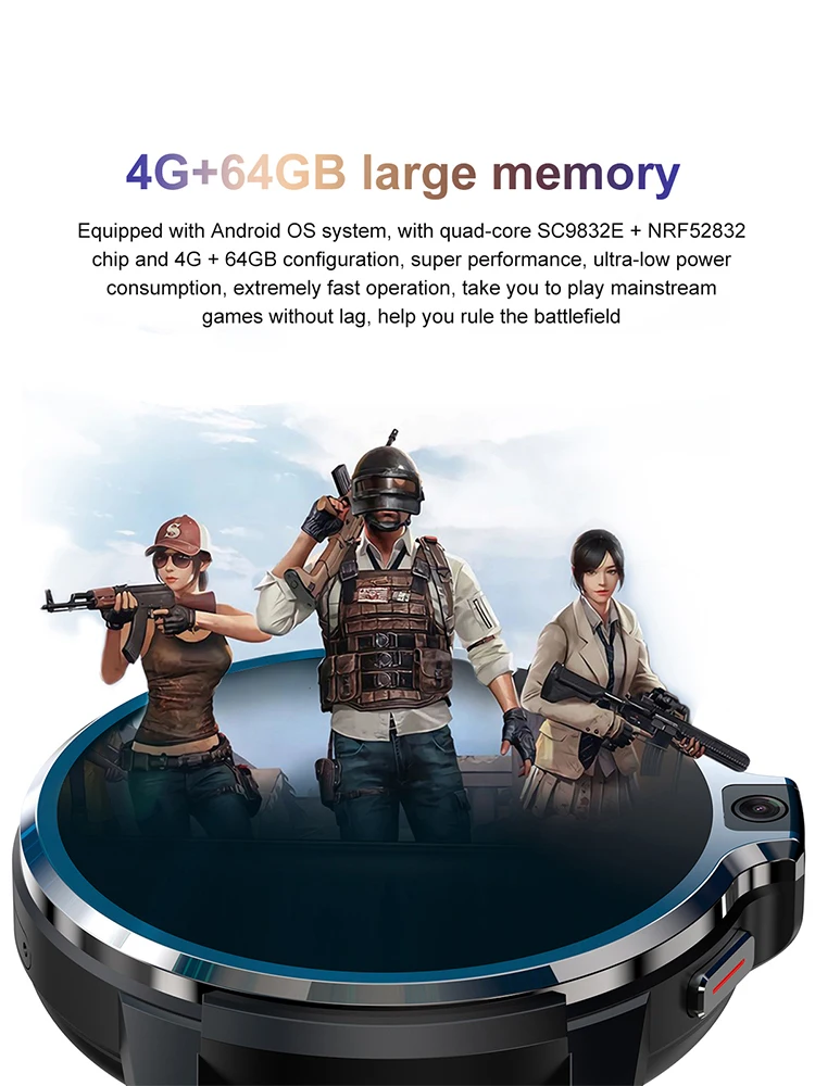 Rainbuvvvy 듀얼 시스템 스마트 워치, DM30, 4G LTE, 4GB RAM, 64GB ROM, 1.6 인치 IPS 스크린, 5MP 카메라, GPS, 와이파이, 얼굴 인식, 남자 시계