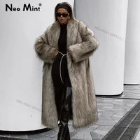Neo Mint Luxury Mob Wife Aesthetic Long Faux Fur Coat Women Winter 2024 Fluffy Gradient Fox Fur Jacket Female Furry Overcoat 1