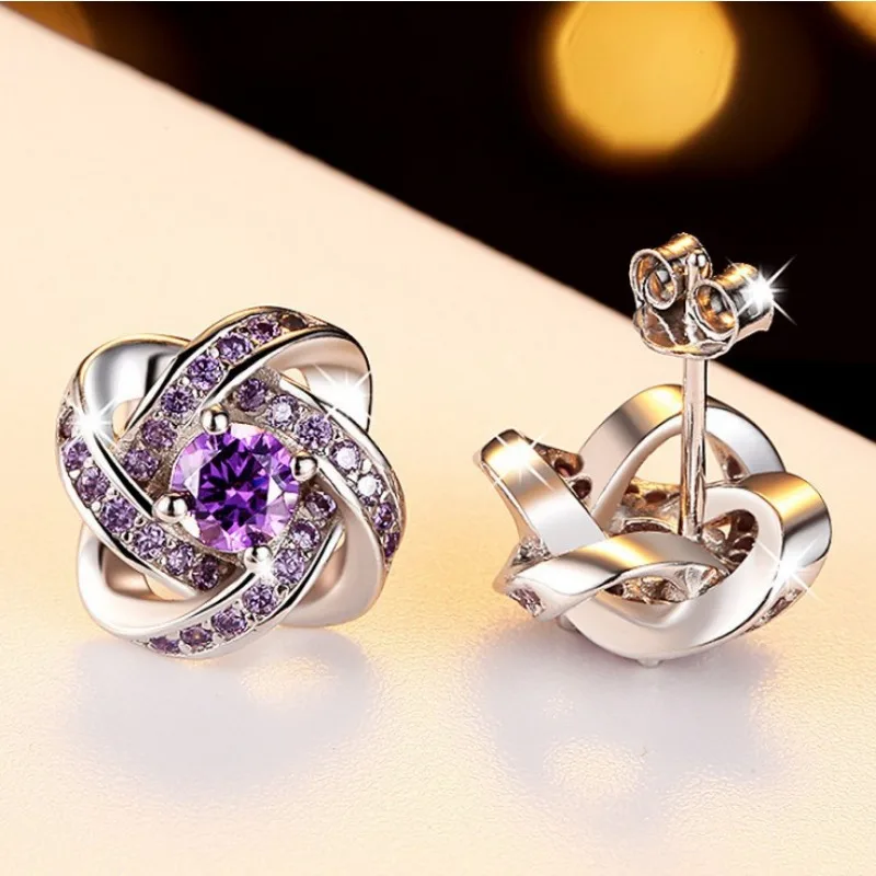 Lady Engagement Earrings with White/purple Zirconia Charming Delicate Design Stud Earrings Exquisite Lady ewelry Accessories