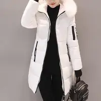 Women Winter Cotton Coat Hooded Mid Length Outerwear Windproof Warm Long Sleeve Jacket Solid Color Slim Fit Lady Down Coat 2