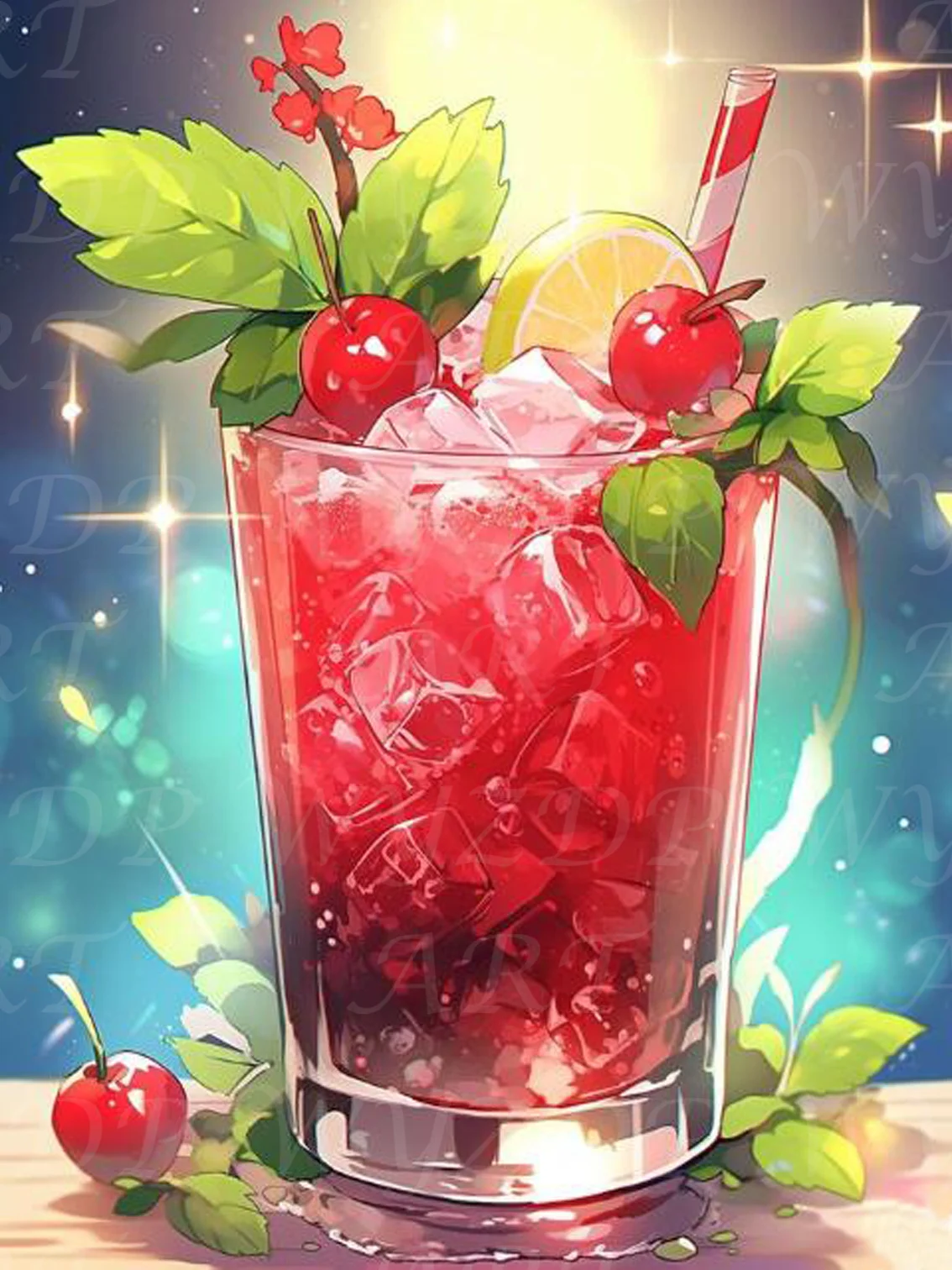 thumbnail image 1 of Kit de pintura de diamantes con polvo de hadas al 100 % de Landscape Fruit Cup, bordado de diamantes completo, puntada AB, arte de diamantes de cristal, decoración del hogar, 1 of 5