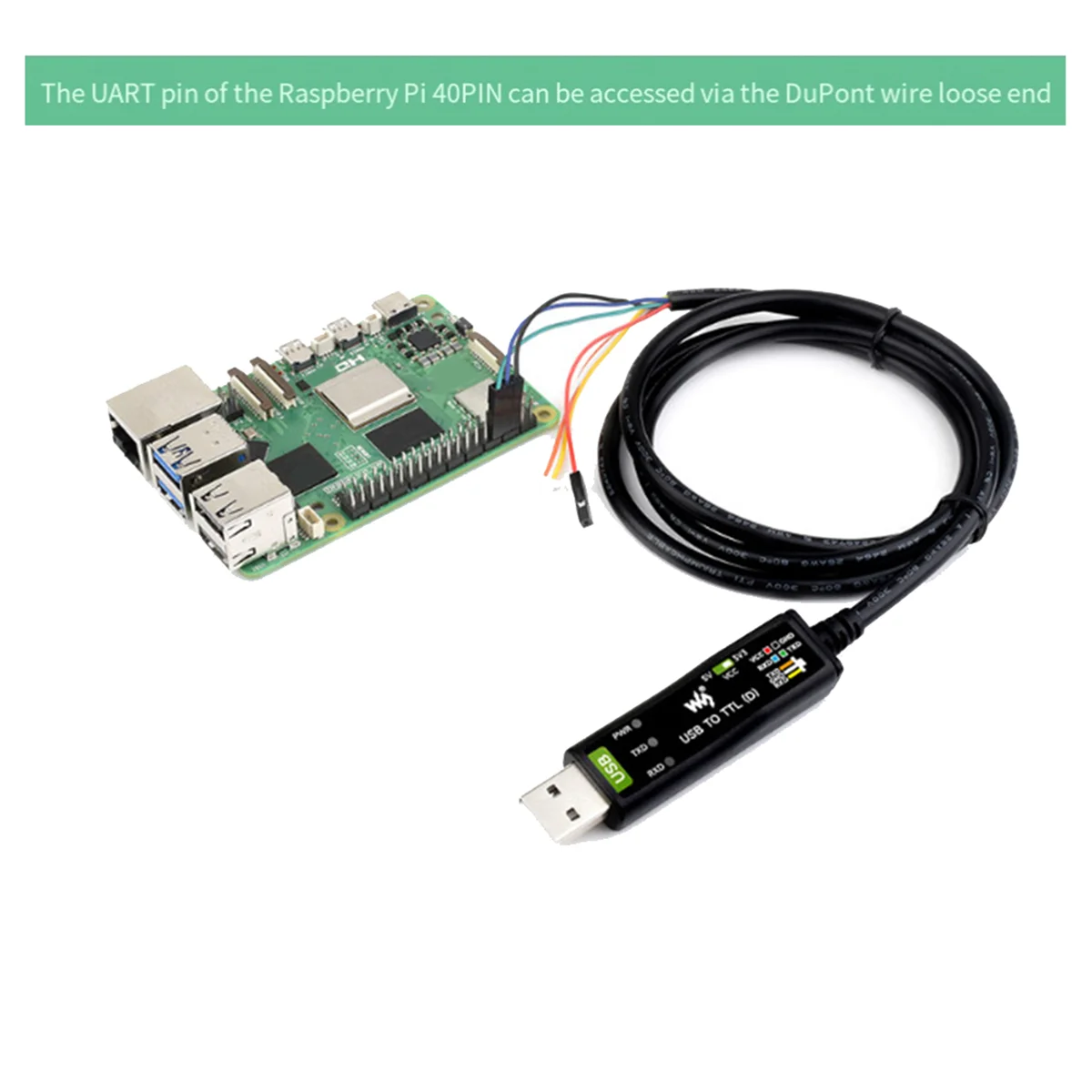 

Waveshare Industrial USB to TTL (D) Serial Module Cable FT232RNL 300bps-3Mbps for Raspberry Pi 5 Serial Port Debugging Module