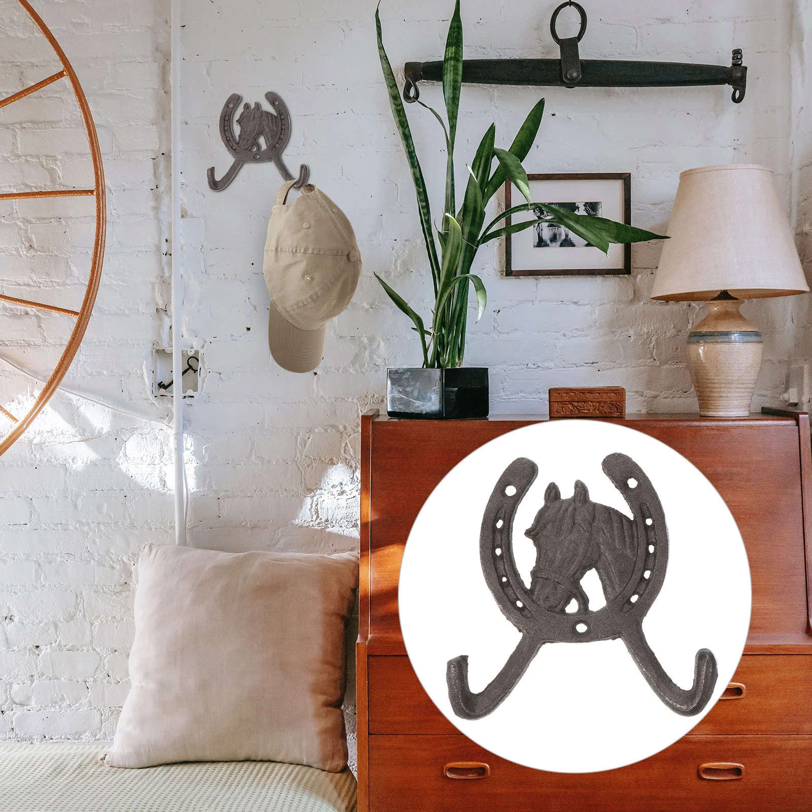 

2 Pcs Hat Rack Horse Hoof Double Hook Individual Retro Keychain for Wall Cast Iron Vintage Design Hanger