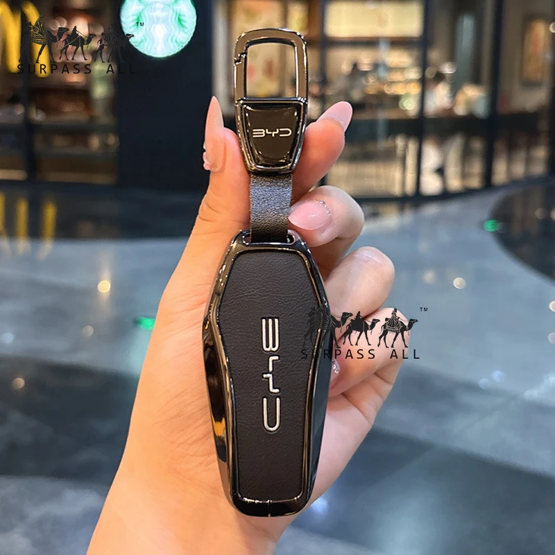 알로이 가죽 자동차 키 케이스 커버 BYD Sealion 7 Ev 리모컨 키홀더 액세서리