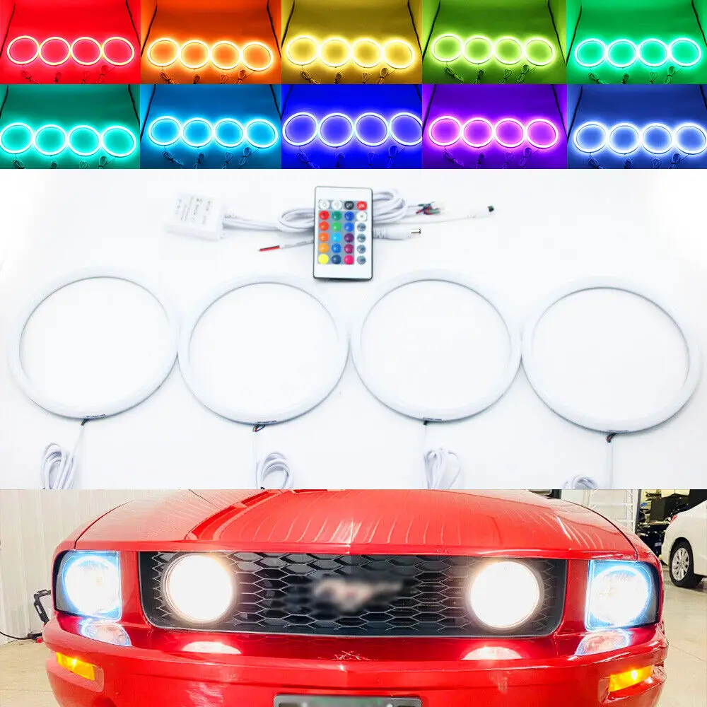 포드 머스탱 GT 2005-2009 헤드라이트 안개등 DRL용 IR 코튼 RGB LED 헤일로 링