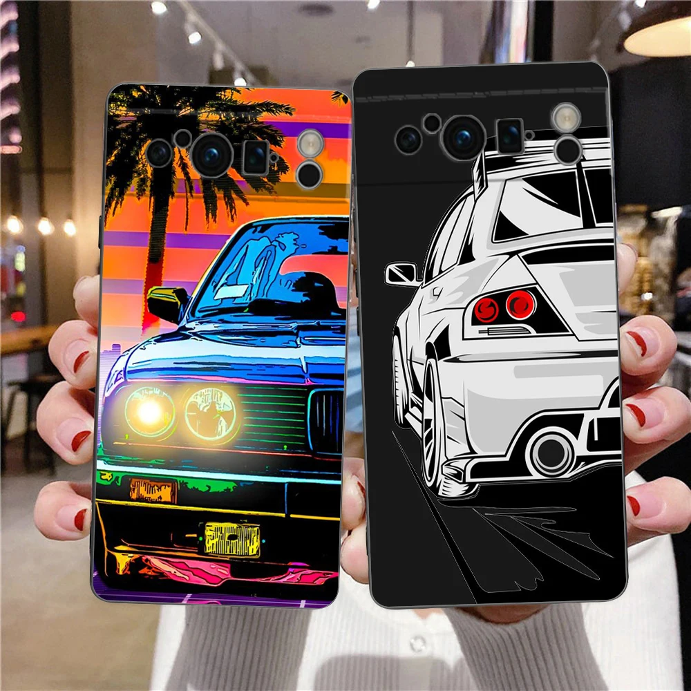 JDM Sports Cars TPU Shockproof Black Phone Case